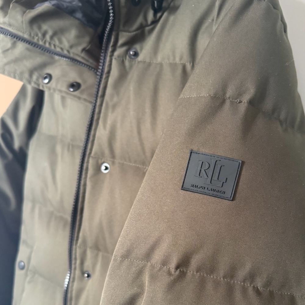 Ralph Lauren Puffer Jacket | Olive Green | Removable Fur trim | Women's size L